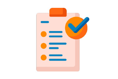 Icon of an orange application form, with a large blue checkmark