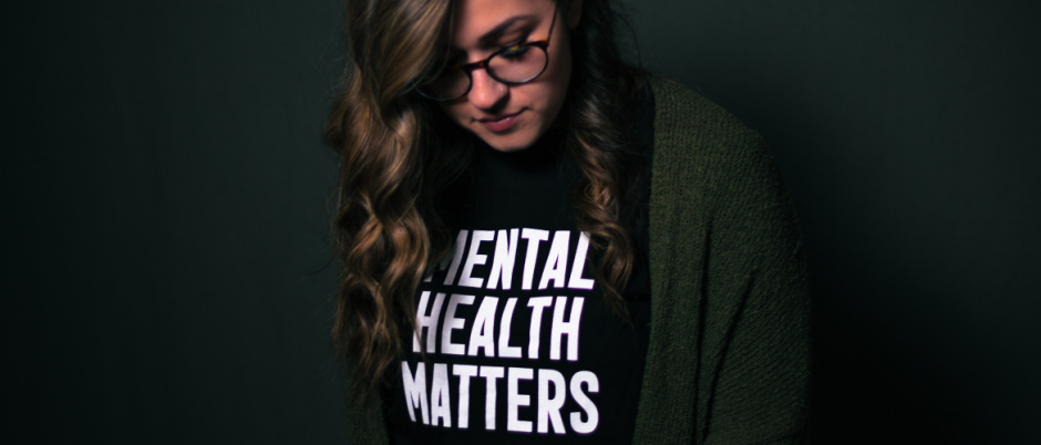 Woman in t-shirt that reads Mental Health Matters